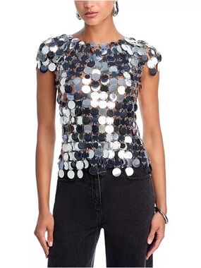 Rabanne Sequin Sleeve Top in Silver